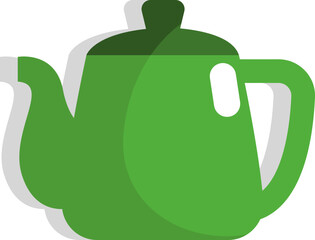 Wall Mural - Green tea teapot, icon, vector on white background.