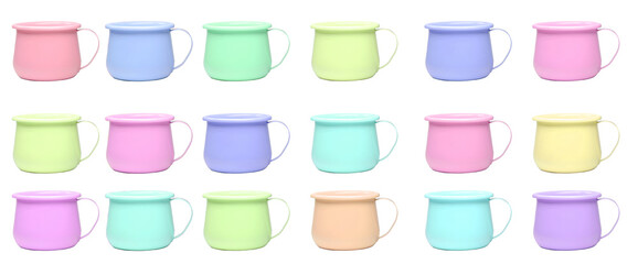 Canvas Print - The teacups are made of zinc in a variety of colors. translucent background