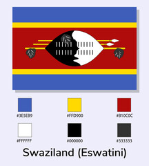 Wall Mural - Vector Illustration of Swaziland flag isolated on light blue background. Illustration Swaziland flag with Color Codes. As close as possible to the original. ready to use, easy to edit.