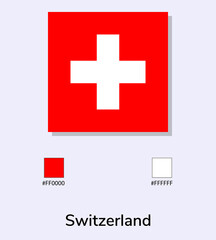 Wall Mural - Vector Illustration of Switzerland flag isolated on light blue background. Illustration Switzerland flag with Color Codes. As close as possible to the original. ready to use, easy to edit.