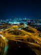 Aerial vertical view of Brisbane city and highway traffic in Australia at night