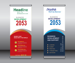 Wall Mural - Roll up banner template design, banner, layout, advertisement, pull up, polygon background, vector illustration, business flyer, display, x-banner, flag-banner, Info graphics, presentation.