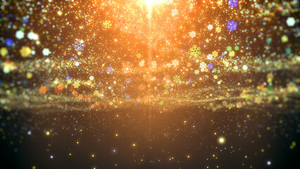 Wall Mural - christmas and new year background with gold snowflakes, particles and magic lights.