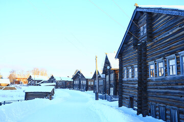 Wall Mural - winter landscape russian village north wooden house