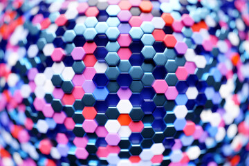 Fototapete - 3d illustration of a  pink and blue honeycomb monochrome honeycomb for honey. Pattern of simple geometric hexagonal shapes, mosaic background. Bee honeycomb concept, Beehive