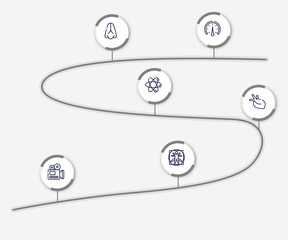 Wall Mural - infographic element with science outline icons. included barometer, body part, atoms, organ, documentary, vitruvian man vector.