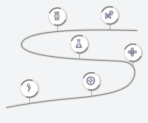 Wall Mural - infographic element with healthy life outline icons. included biotechnology, antique, erlenmeyer, naensor, fertility, hospital vector.