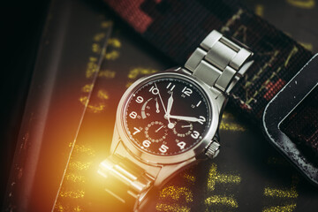 Wall Mural - military style men wristwatch