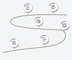 Poster - infographic element with cloud computing outline icons. included wifi connection to internet, media end, id badge, information on internet, wax seal with ribbon, ftp upload vector.