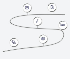 Poster - infographic element with network architecture outline icons. included backdoor, webpage, digital pen, gpu, user protection, database storage vector.