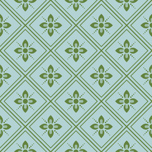 Retro Vintage Chinese Traditional Pattern Seamless Background Green Check Cross Frame Line Flower Dot