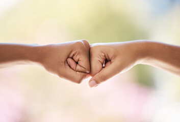 Aufkleber - Fist bump, support and business people meeting for a goal, partnership and collaboration in office at work. Contract, teamwork and employees with trust, motivation and success at a corporate company