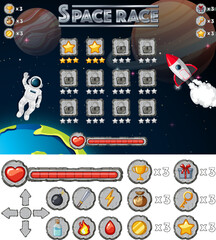 Canvas Print - Space game background template and elements