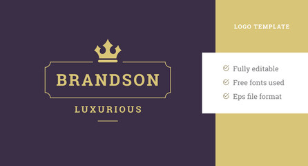 Wall Mural - Luxury geometric vintage border with golden crown logo design template vector illustration