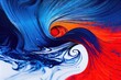 canvas print picture - Colorful paint abstract background made in fluid craft art technique. Blue, white, red and orange colors liquid flow created in wavy curl and swirl texture and marble surface trendy fashion design