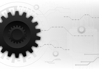 Poster - The black cog is placed on the left on the techcircle, on the right is a gray processor. digital line above on a gray background
