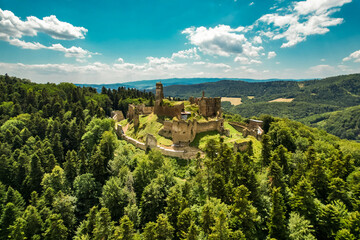 Wall Mural - An aerial view of the medieval Zborov Castle, Slovakia