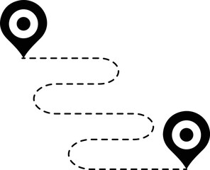 Illustrated design of two black map pins connected to each other with dotted lines