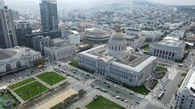 Aerial Shot Of San Francisco City Hall Located In Civic Center. Beaux-Arts Architecture Located In The City's Civic Center.