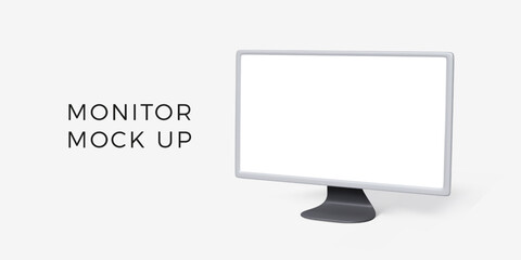 Poster - PC monitor mock up with white screen in 3D style. Realistic personal computer lcd display