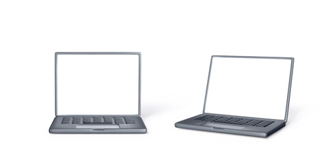 Poster - Black Laptop in 3D style. Laptop mockup for business concept or banners. Opened portable computers with empty screen