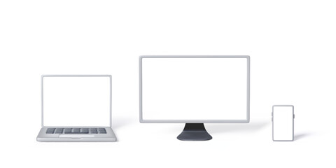 Poster - Template of silver laptop, PC monitor, smartphone for web banner or advertising