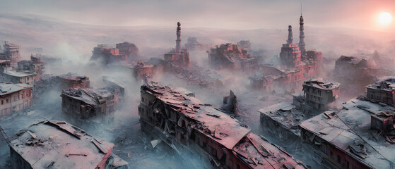 Wall Mural - Concept illustration of a destroyed city after war, background illustration.