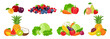 Fruits, vegetables and berries set. Vector heaps of fresh healthy food. Cartoon flat illustration.
