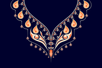 Wall Mural - Ethnic Neck Collar Embroidery for fashion and other uses in vector. Geometric oriental pattern ethnic traditional flower necklace embroidery designs for fashion clothes, t-shirts in tribal style.