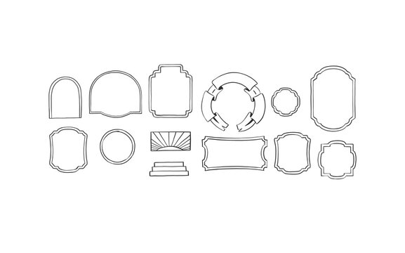 Hand drawn abstract vector graphic sign clipart illustrations collection set of line art logo frames and borders.Simple Design concept.Bohemian contemporary line art.Vector abstract design elements.