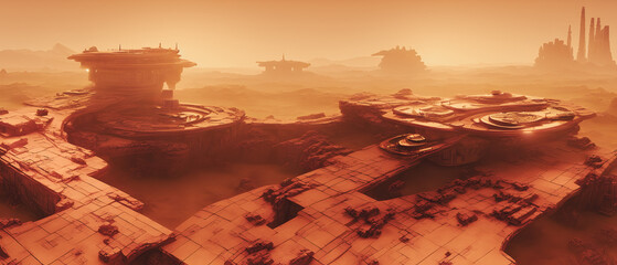 Wall Mural - Artistic concept illustration of a unknown structure on mars planet, background illustration.