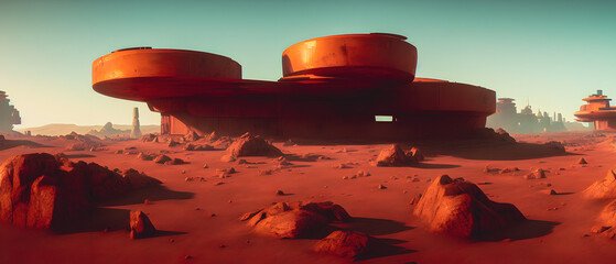 Artistic concept illustration of a unknown structure on mars planet, background illustration.