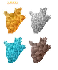 Wall Mural - Set of vector polygonal maps of Burundi. Bright gradient map of country in low poly style. Multicolored Burundi map in geometric style for your infographics. Radiant vector illustration.