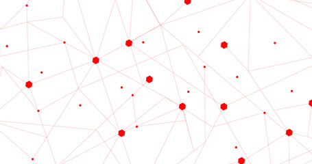 Wall Mural - Red network. Abstract connection on white background. Network technology background with dots and lines for desktop. Ai background. Abstract concept. Line background, network technology vector
