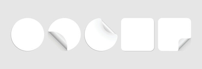 Wall Mural - circle adhesive sticker labels mockup. square paper adhesive sticker with realistic round shadow