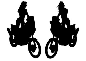 Poster - Old big bike and beautiful woman white background