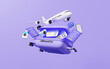 Minimal cartoon flight airplane travel tourism plane trip planning world tour luggage passport with coupon air ticket boarding pass suitcase, leisure touring holiday summer concept. 3d rendering