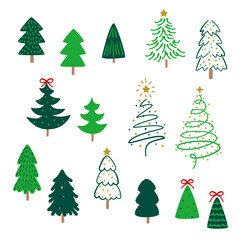 Wall Mural - vector hand drawn christmas tree illustration set