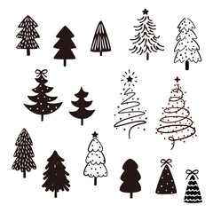 Wall Mural - vector hand drawn christmas tree illustration set