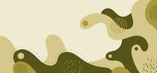 Poster - abstract green shapes design of free hand drawing illustration. minimal style of green nature tone t