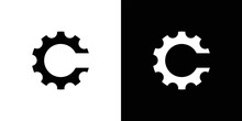 White And Black Split Background With A Logo Of A Gear Sprocket With Right Side Remaining Open