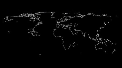 Wall Mural - 2D animation of the outline world map isolated on a black background. Flat design. Good for educational, or business films, modern explainers, or infographic