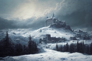 Canvas Print - Fantasy frozen castle - digital illustration.