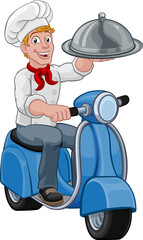 Canvas Print - Delivery Chef Scooter Moped Cartoon Takeout Man