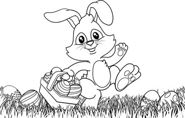 Wall Mural - Easter Bunny Rabbit Eggs Basket Background Cartoon