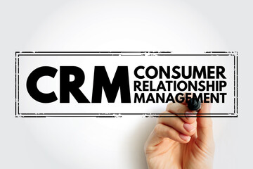 Poster - CRM Consumer Relationship Management - combination of practices, strategies and technologies that companies use to manage and analyze customer interactions, acronym text stamp