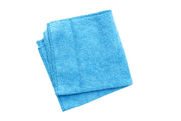 Folded blue rag for housework with soft texture on transparent surface, PNG