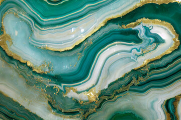 Wall Mural - Green and gold marble abstract acrylic background. Marbling artwork texture. Agate ripple pattern. Acrylic Fluid Art. luxury wallpaper. 3D rendering