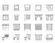 Window blinds icons set. blinds and jalouise line icons set. French, Austrian, Japanese, classic curtains, blinds, drapery, wicker, for the bathroom. Lines with editable stroke