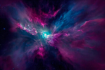 Glowing huge nebula with young stars. Space background. Stars of a planet and galaxy in a free space. Incredibly beautiful galaxy in outer space. 3D rendering